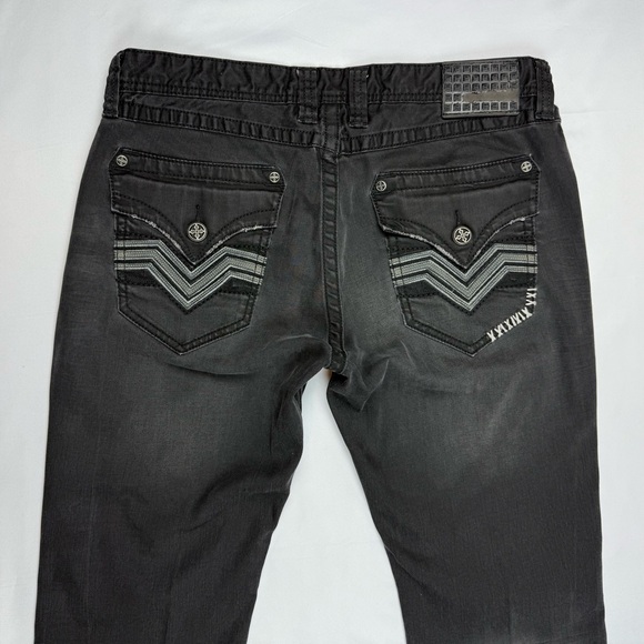 Affliction Mens Ace Jeans 36 x 30 Black/Grey Faded Embroidered Flap Pockets B5 - Picture 6 of 11